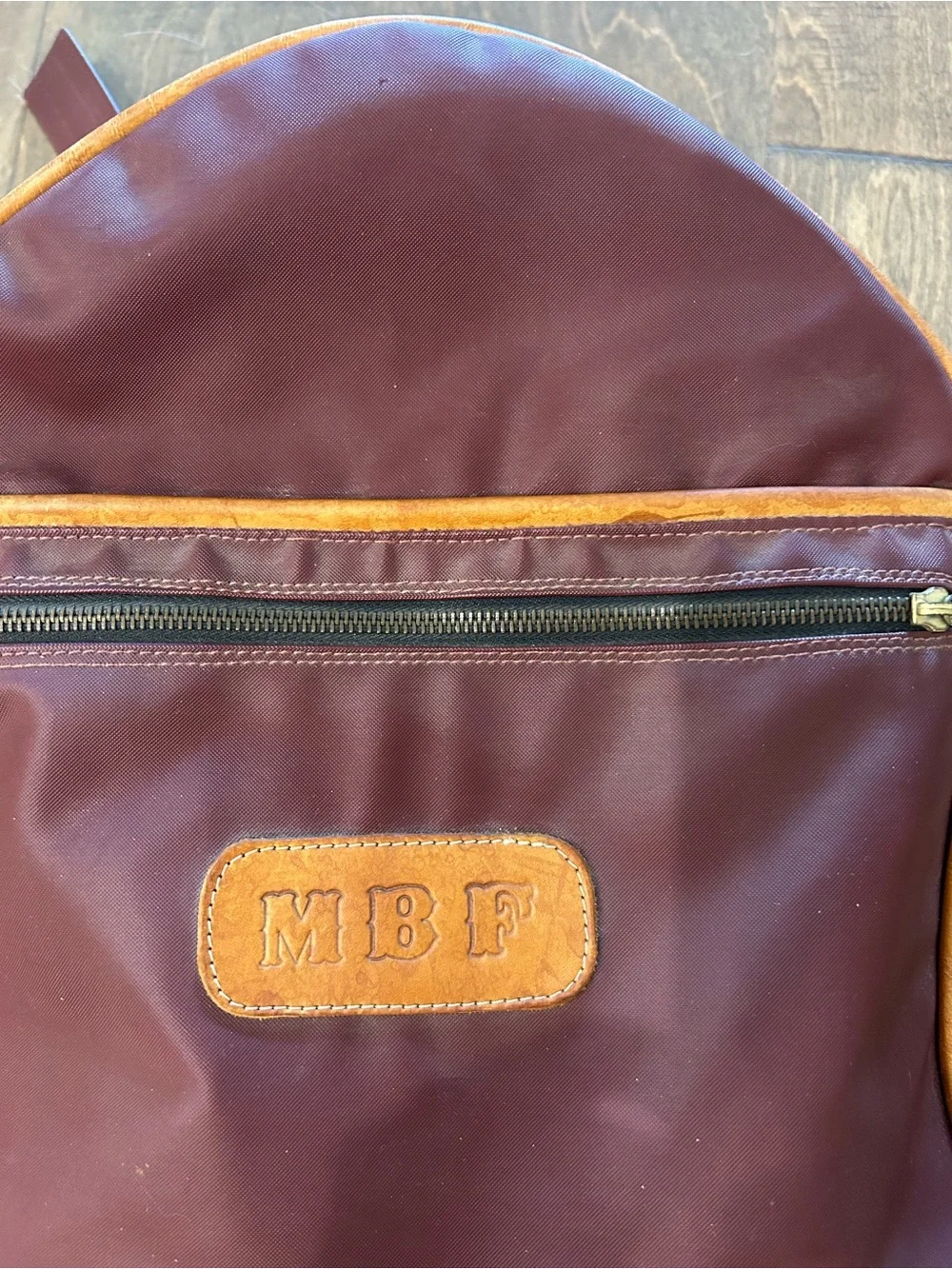 Brown Leather-Trim Burgandy Backpack